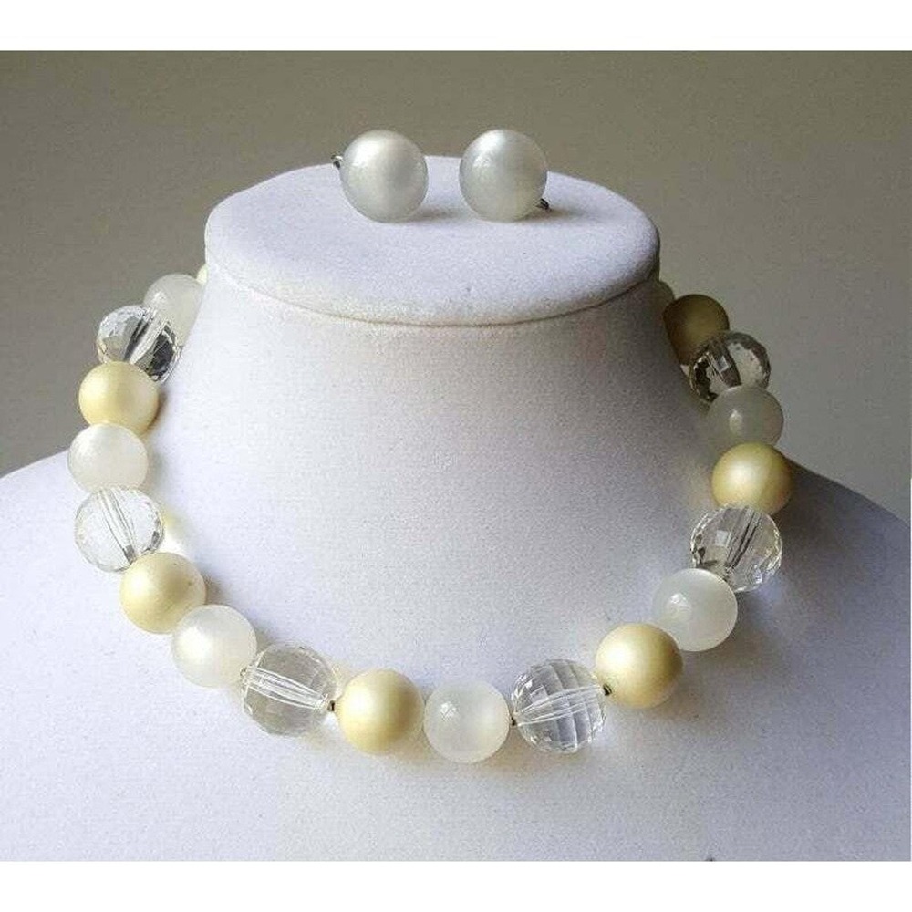 Vintage Moonglow Lucite Beaded Necklace and Earrings Set Twee Feminine Wedding